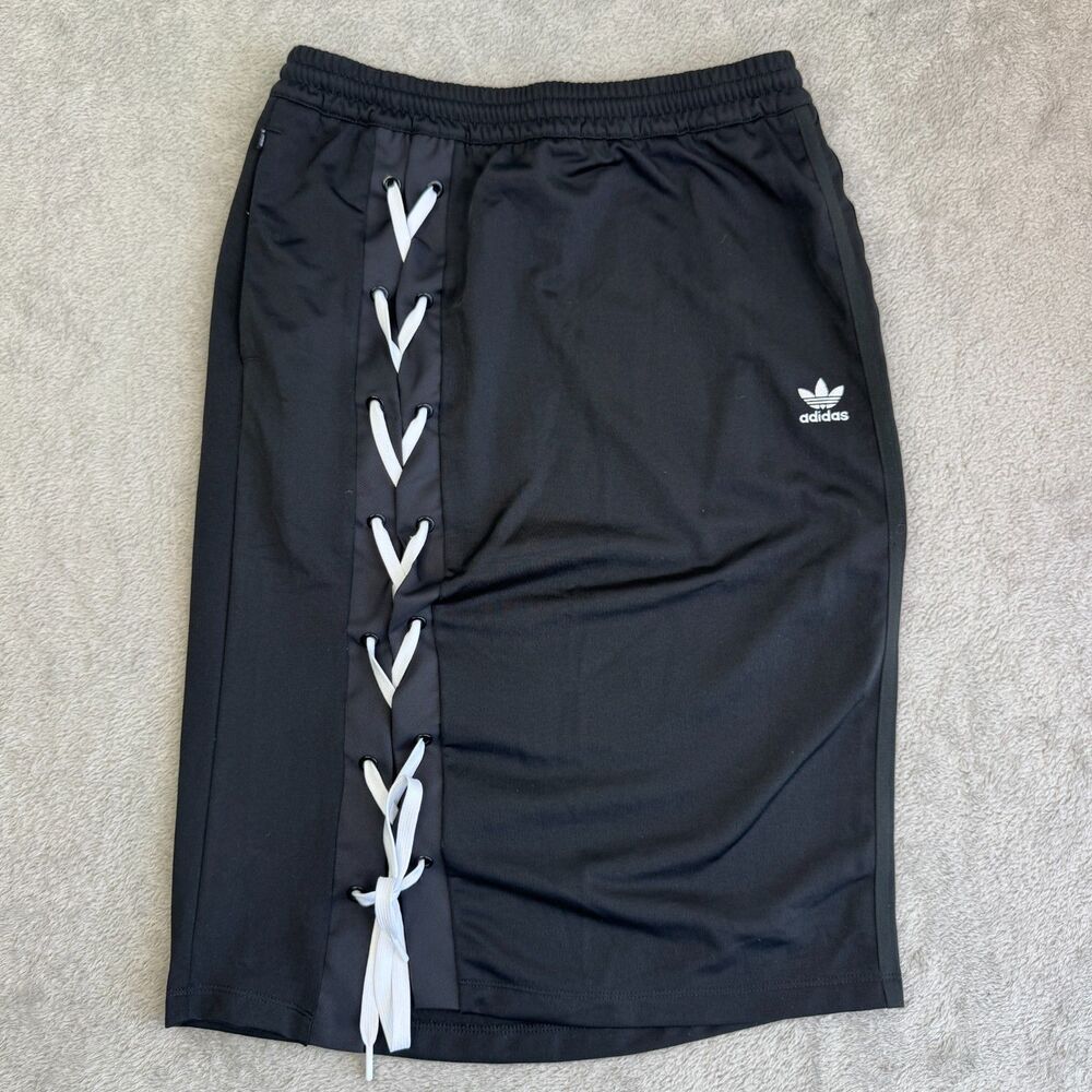Adidas Originals Pencil Skirt Womens Small Black Elastic Waist Lace Up Front